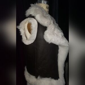 NWT DroMe chocolate lambskin leather white curly loose shearling sheepskin vest